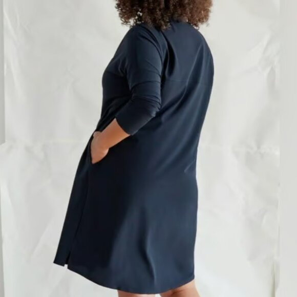 ADAY Something Borrowed Travel Snap Front Dress Navy Blue - Picture 2 of 13